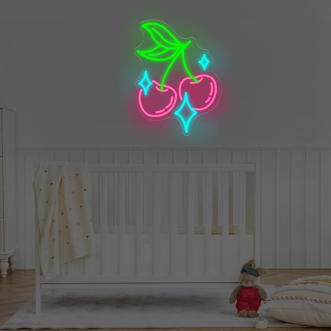 Cherry Bling Neon Sign Aesthetic LED Wall Light for Bedroom Bar Sign, Cute Fruit LED Light, Retro Vintage Dormitory Room Decor, Gift for Her, 16.5"x12.4"