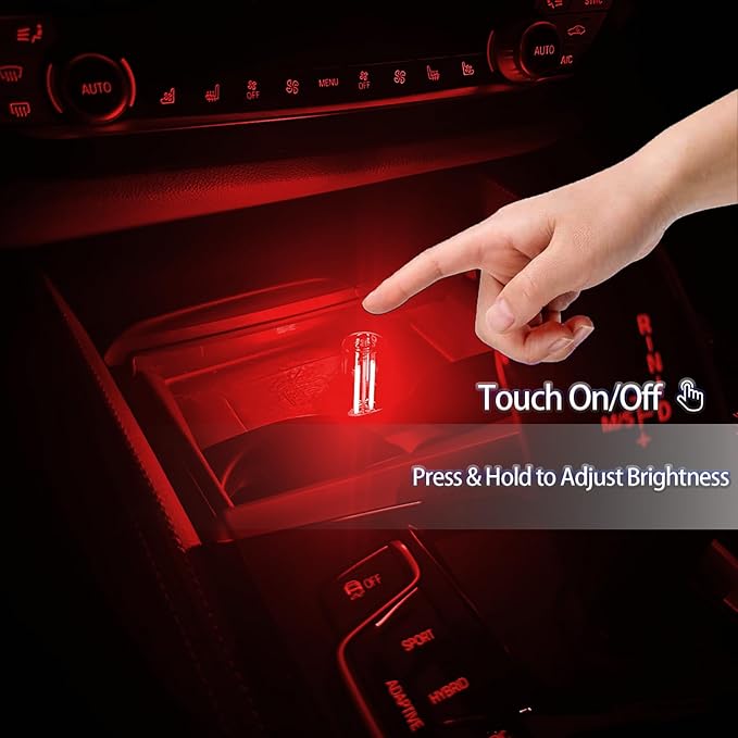 4 Pack USB Ambient Light Set,Mini Vintage Glass USB Night Lights with Touch Control & Dimmable, Plug in Car Interior Atmosphere Lamp for Bedroom,Laptop,Portable Mood Lighting(2 Red 2 Blue)