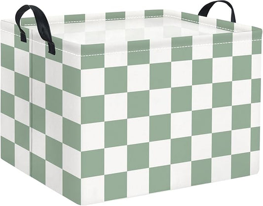 HIYAGON Rectangular Kids Basket Baby Girl Basket Fabric Storage Bin Organizer Box Room Decor(Green Checkered)