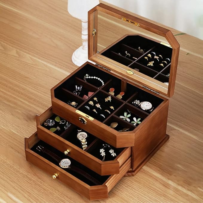 Makeup Organizers Jewelry Box Wooden Multilayer Drawer Jewelry Box Retro Chinese Storage Box Ring Earring Necklace Bracelet Storage Box 12.40 inches Jewelry Case