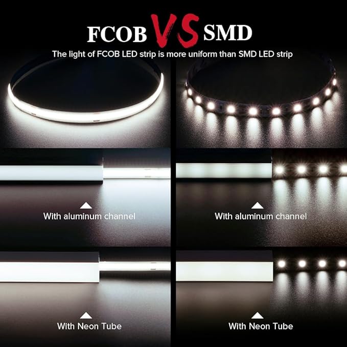 BTF-LIGHTING FCOB COB LED Strip Flexible High Density Uniform Light 9W/m 16.4FT DC12V Natural White 4000K CRI 90+ 8mm Width Dimmable LED Ribbon for Indoor Decor(No Adapter or Controller)