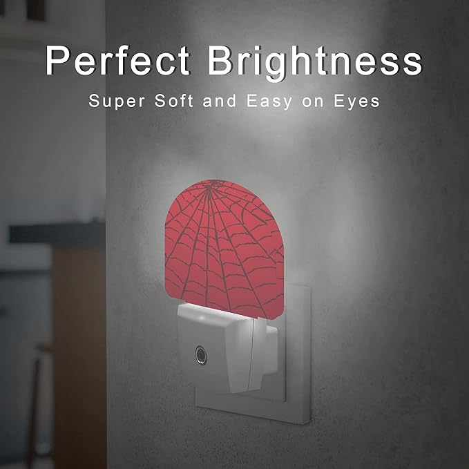 Red Spider Web Night Light,Plug-in Wall Led Night Lights Decor for Boys Girls Room,Dusk to Dawn Sensor Wall Lamp for Stairway/Hallway/Kitchen,0.5W