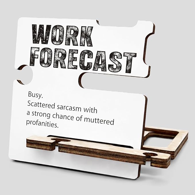Funny Office Gifts for Coworkers Boss Employee - Multi-functional Desk Organizer - Humorous Work Forecast Office Quote Wooden Sign for Office Desk Shelf Decor