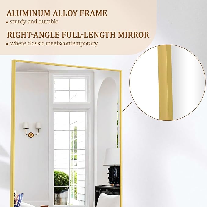 Koonmi 56"x21" Floor Mirror Full Length, Bedroom Floor Body Mirror with Stand, Large Gold Mirror, Leaning, Standing or Hanging Horizontally/Vertically