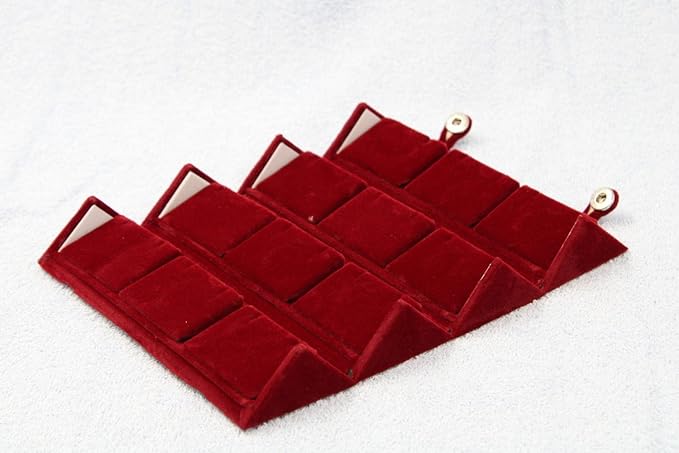 atorakushon Maroon Velvet Folding jewellery Vanity Box Make-Up 12 pair Earrings Utility Toiletry Wardrobe Organizer Pouch Set of 2