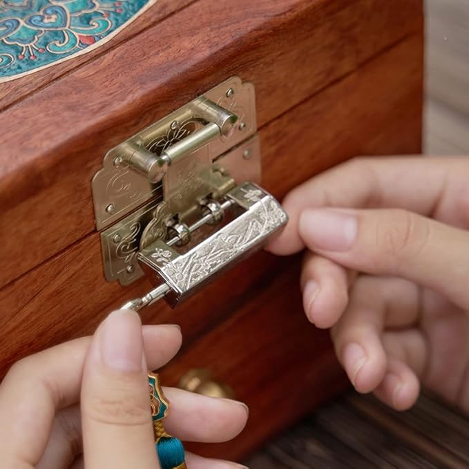 Makeup Organizers Chinese Style Vintage Jewelry Box Wooden 3-Layer Storage Box Cosmetic Box Ring Earring Necklace Bracelet Watch Storage Box 10.11 Inches Jewelry Case