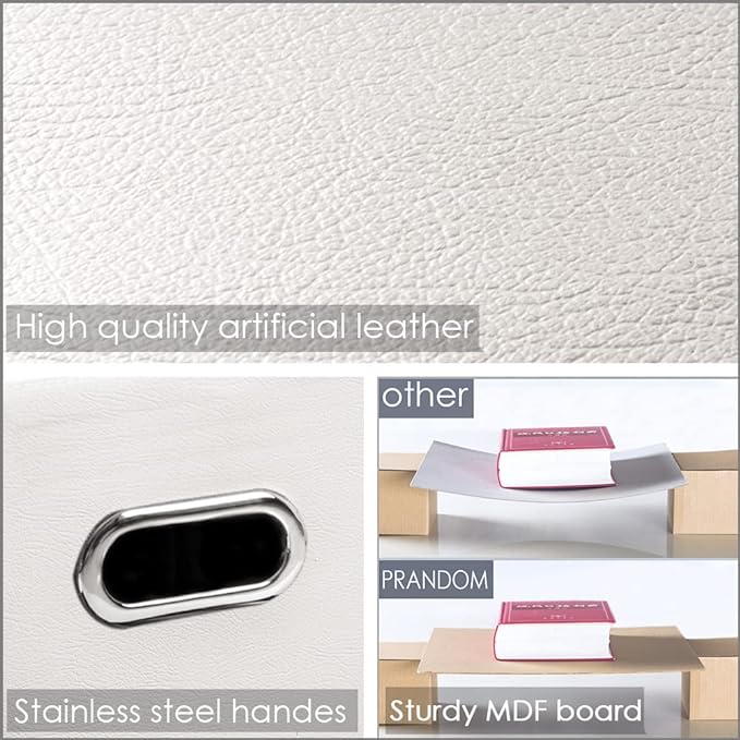 PRANDOM Large Stackable Storage Bins with Lids [3-Pack] Leather Fabric Foldable Storage Boxes Organizer Containers Baskets Cube with Cover for Bedroom Closet Office Nursery White (17.7x11.8x11.8)