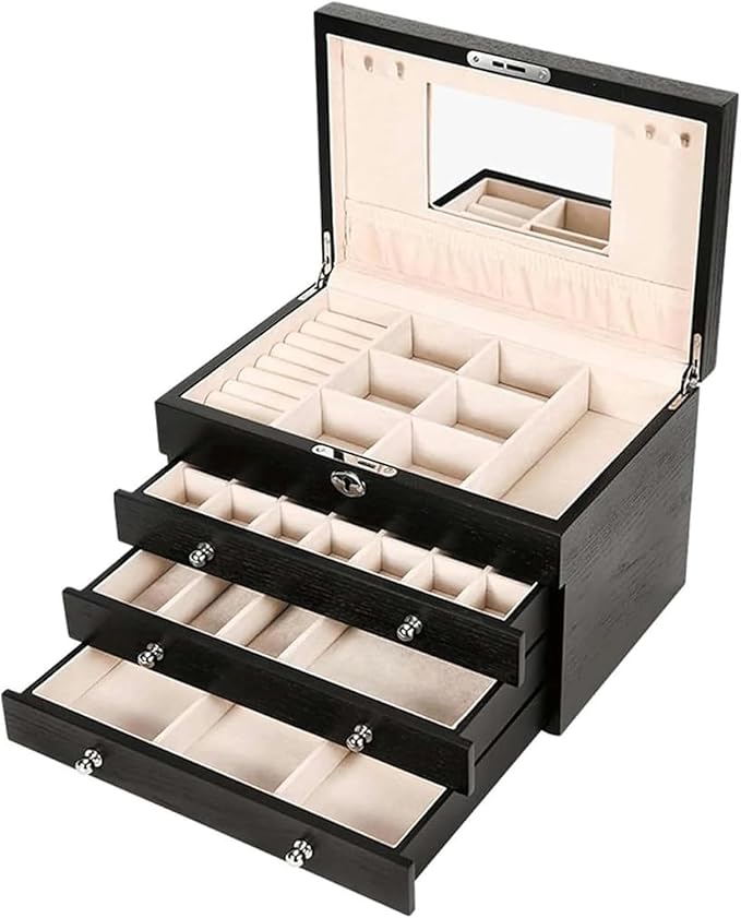 Wooden Jewelry Box, Jewelry Box for Women, Large Capacity Jewelry Case Retro Style Organizer Box Makeup Storage For Women