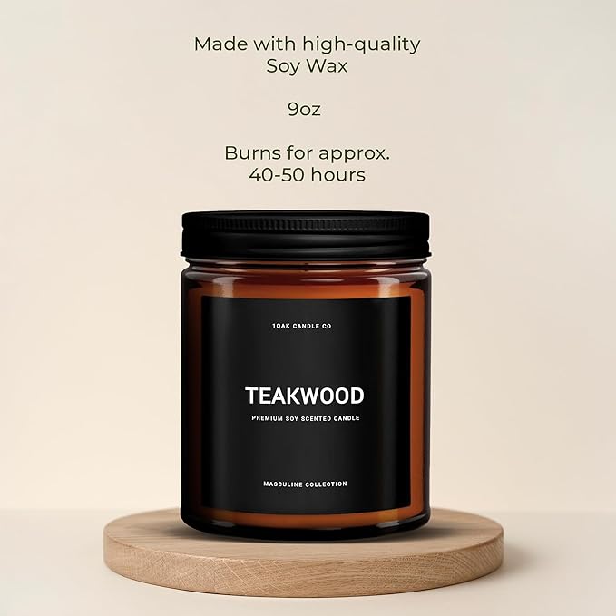 1OAK Scented Candles for Men - Teakwood Candle - Masculine Candle - Soy Wax, Long Burning Premium