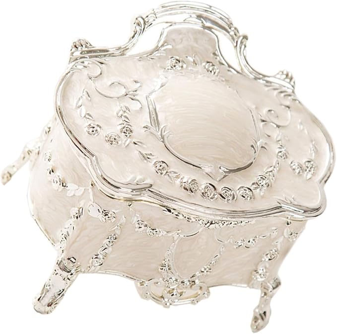 SECFOU Vintage European Style Small Jewelry Box with High Foot, Retro Trinket Case for Women, Desktop Jewelry Organizer and Makeup Storage, 6.8x5.3x5.5 Inches