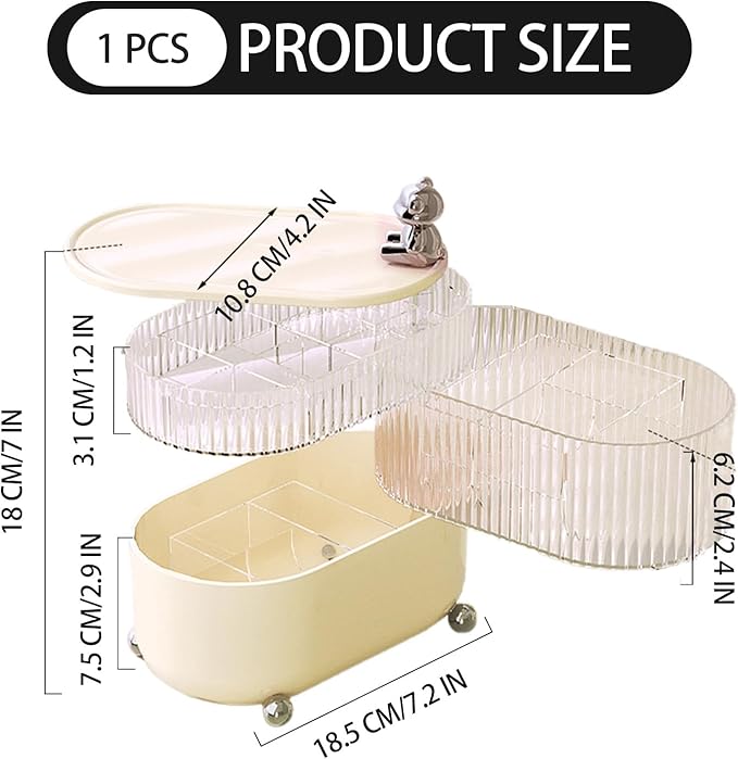 Jewelry Box, 3-Layer Rotation Jewelry Organizer, Acrylic Storage Boxes for Rings, Bracelets, Necklaces, Lipsticks, Make up Organizer for Vanity Top, Gifts for Women (3-Layer)