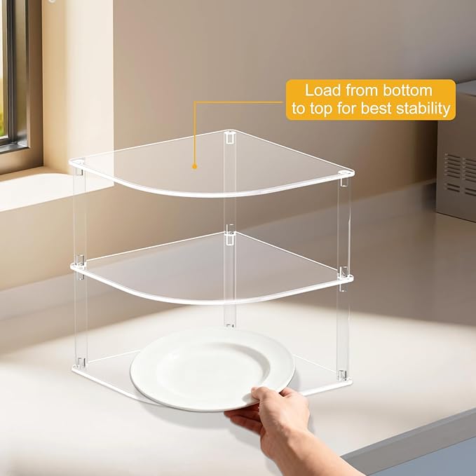 Acrylic Plate Organizer for Cabinet Kitchen Countertop Corner Clear Cabinet Organizer for Paper Plate and Bowl Dishes Pantry Storage Corner Rack Plate Holder for Cabinet Shelf Space Saver