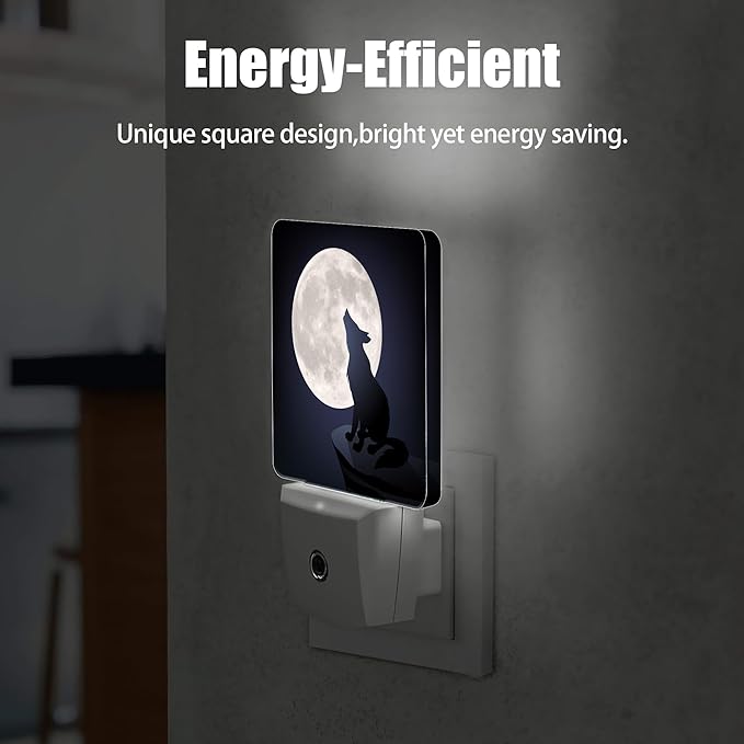 Black Wolf Moon Night Light, Dusk to Dawn Smart Sensor Nightlight for Bedroom Bathroom Kitchen Hallway Stairs Hallway, Plug-in, Energy Efficient Decor Desk Lamp Gifts