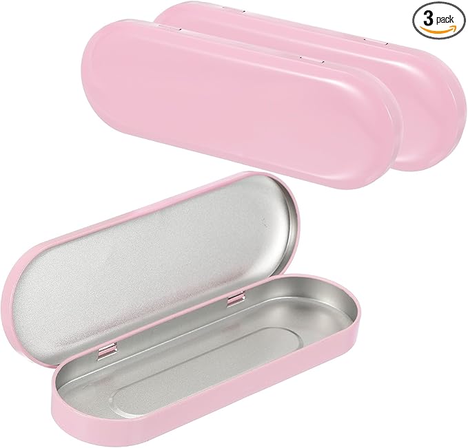 uxcell 3pcs Metal Hinged Tins Box, 6.9x2.4x0.7 Inch Rectangular Empty Tin Box Portable Pencil Containers for Pen Makeup Brushes Home Organizers, Pink