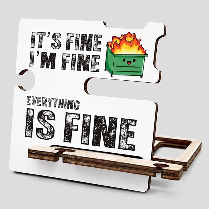 Funny Office Gift - Multi-functional Desk Organizer - Humorous Dumpster and Fire Office Quote Wooden Decor Sign for Women Desk Shelf Table