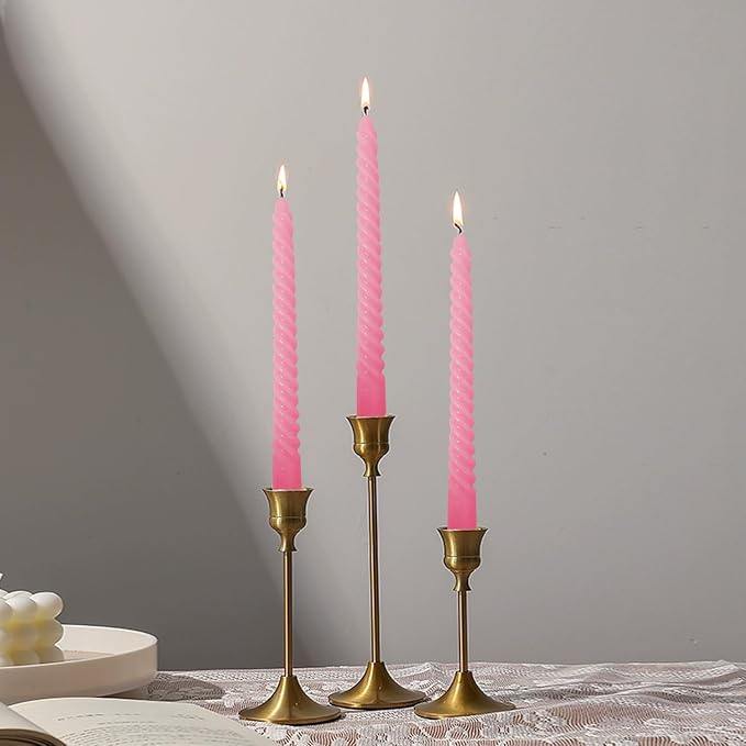 Taper Candles, Spiral Twisted Taper Candles Set of 4, Unscented Taper Candlesticks 10 inch Tall, Home Decor Kitchen Decor Wedding Decorations (Pink)