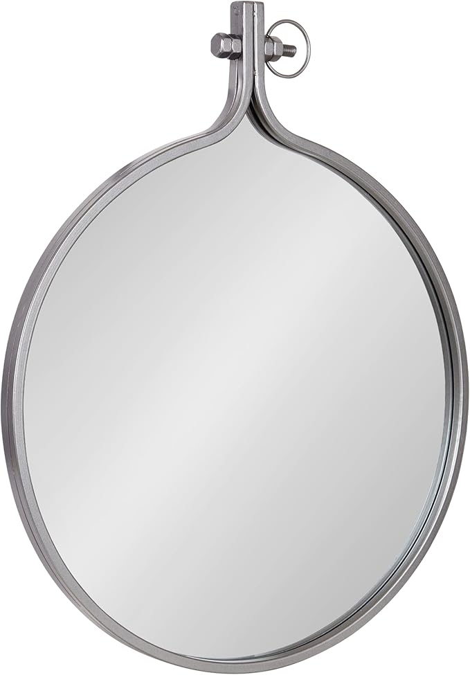 Kate and Laurel Yitro Round Industrial Rustic Metal Framed Wall Mirror, 23.5in x 28.5in, Dark Charcoal