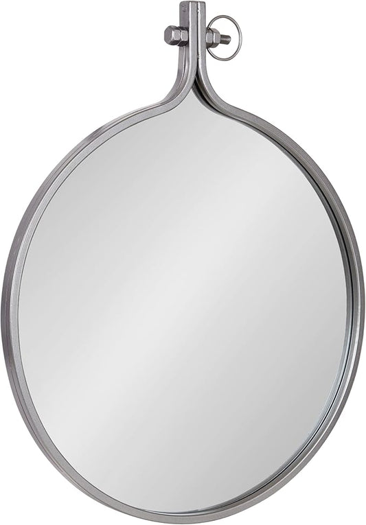 Kate and Laurel Yitro Round Industrial Rustic Metal Framed Wall Mirror, 23.5in x 28.5in, Dark Charcoal
