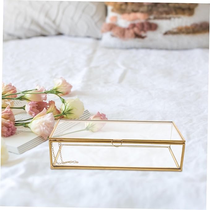 Glass Vintage Jewelry Box Rectangle Trinket Holder Makeup Storage Decorative Organizer