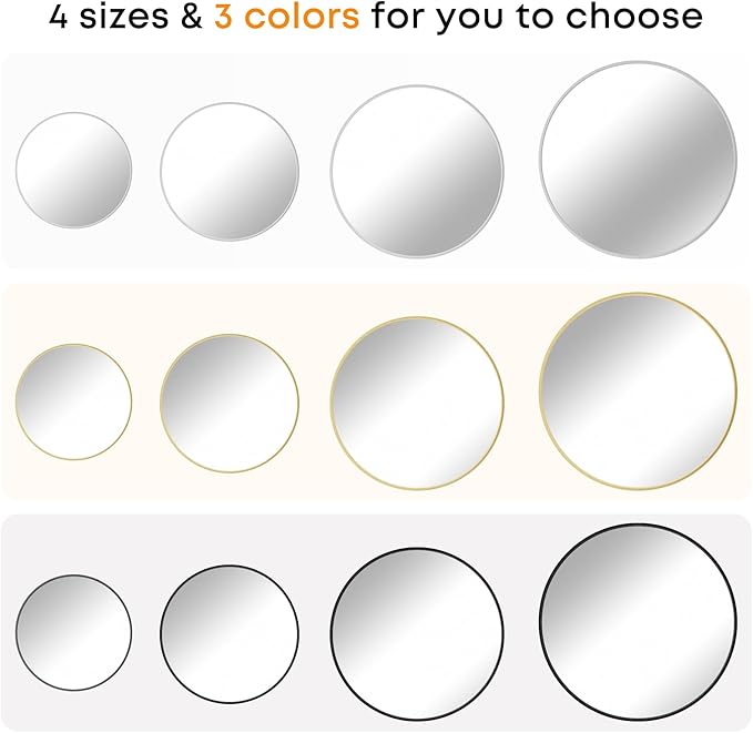 Round Mirror, Wall Mounted Circle Mirror with Brushed Metal Frame, Circular Mirrors for for Bathroom, Living Room, Vanity, Bedroom, Entryway, 30inch,Gold