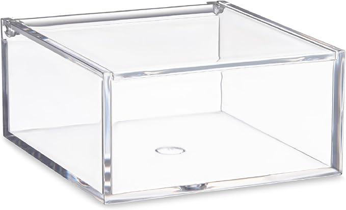 Hammont Clear Acrylic Box with Hinged Lid – Small Plastic Organizer for Office, Desk, Makeup, Crafts, Cotton Balls, Jewelry & More | 2.5"x2.5"x1" (8 Pack)