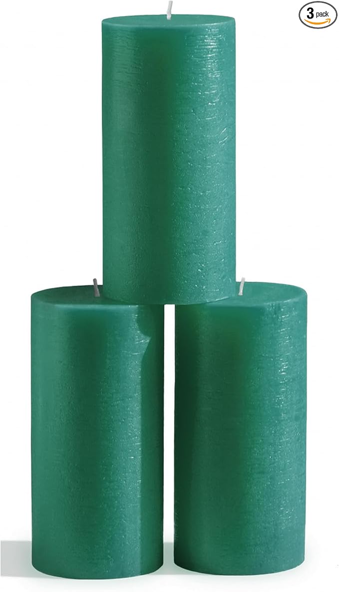 CANDWAX 3x6 Inch Green Pillar Candles Set of 3 - Large Unscented Dripless Green Candles, Rustic Decorative Style for Weddings, Special Events, Home Décor, Christmas Decorations