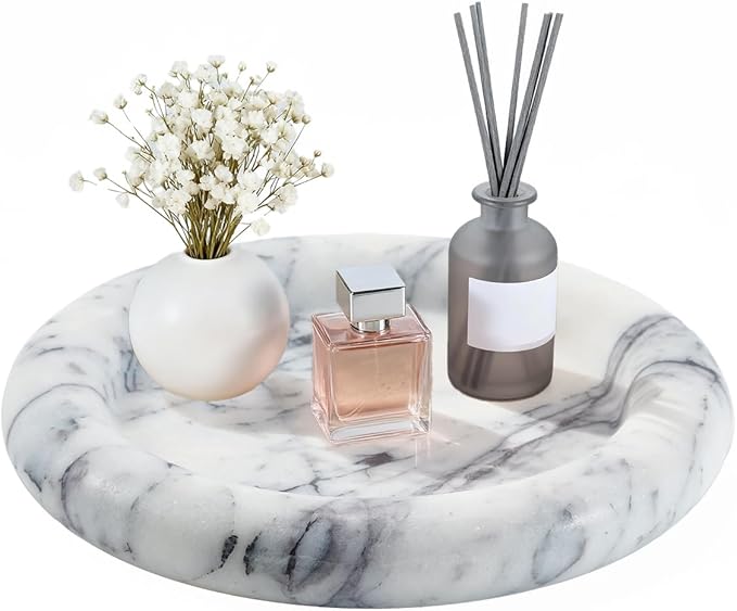 Lilac Marble Tray - Round Vanity Tray for Jewelry & Makeup Organizer, Decorative Coffee Table Tray for Bathroom, Bedroom, and Dressing Table