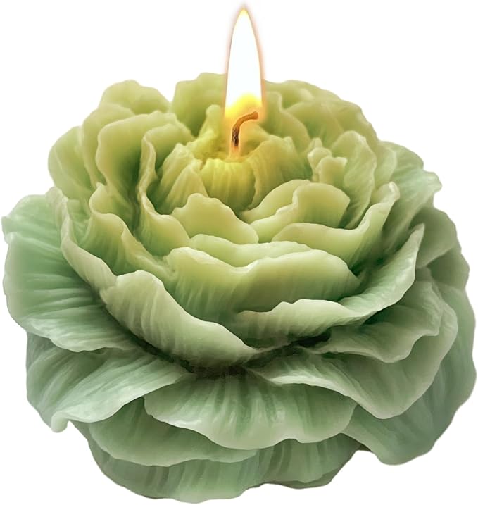 Turquoise Green Peony Flower Shape Candles for Women Friends Colleague Classmates Gift, 3 Inch Pastel Aesthetic Jasmine Scented Candle