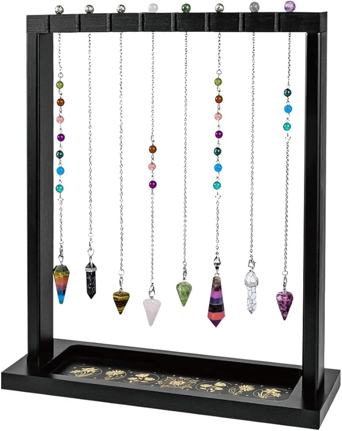 Wooden Pendulum Crystal Display Holder Wooden Crystal Display Shelf Moon Phase Witch Supplies Organiser for Incense Necklace Witch Rock Stone Jewelry Display