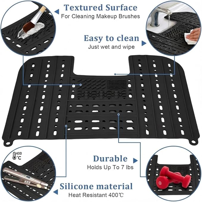Sink Foldable Cover, Bathroom Sink Top Cover Space Saver, Silicone Makeup Organizer Mat for Over Countertop Bathroom Accessories (Black)