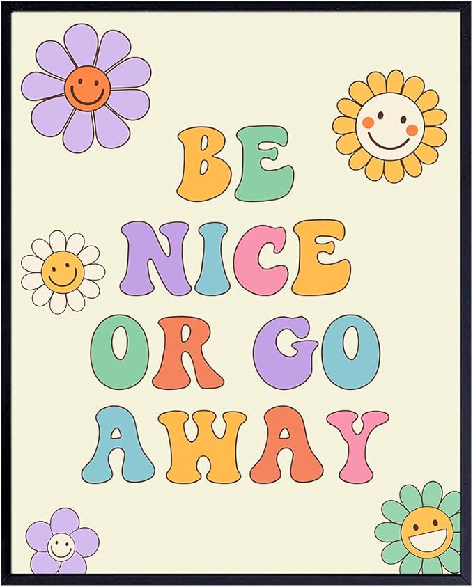 funny Trendy Wall Decor - Groovy Funky Wall Art - Boho-chic - Preppy Room Decor Aesthetic - Vintage Retro Print - 70s Pop art - Cute Fun small Home Office Decor for Women