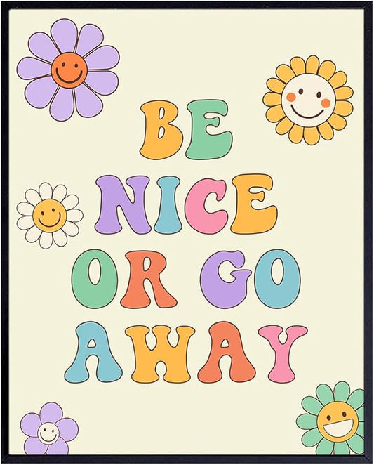 funny Trendy Wall Decor - Groovy Funky Wall Art - Boho-chic - Preppy Room Decor Aesthetic - Vintage Retro Print - 70s Pop art - Cute Fun small Home Office Decor for Women