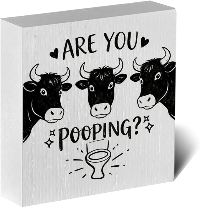 Funny Rustic Bathroom Wooden Box Sign 5x5 Inch - "ARE YOU POOPING" Humorous Restroom Quote Decor, Farmhouse Style Shelf Desk Table Decoration for Home Bathroom