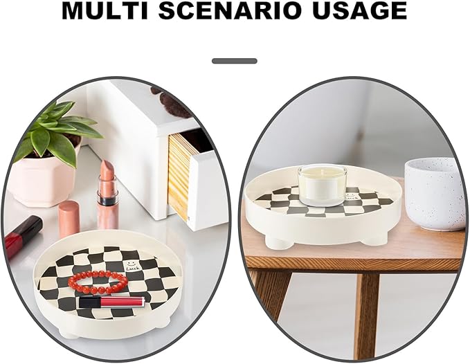 Wakauto Black and White Checkered Decorative Tray Large Makeup and Jewelry Organizer Tray Nordic Style Desktop Vanity Trinket Dish for Home and Bathroom Storage