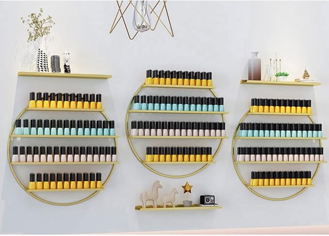 Metal Wall-mounted Nail Polish Storage Racks Wall-Mounted Nail Polish Display Rack Round Shelf Organizer Storage Holder Metal Floating Shelf Display Case Shelf,for Essential Oils, Perfume,Makeup Bottl