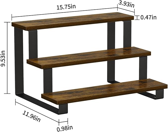 YINMIT Wooden Display Riser Stand,15.75 Inch Tiered Perfume and Cologne Organizer Stand, 3 Tier Spice Rack Organizer, Rustic Display Shelf for Cupcake, Figures, Candles (3 Tier Brown,15.75 In)