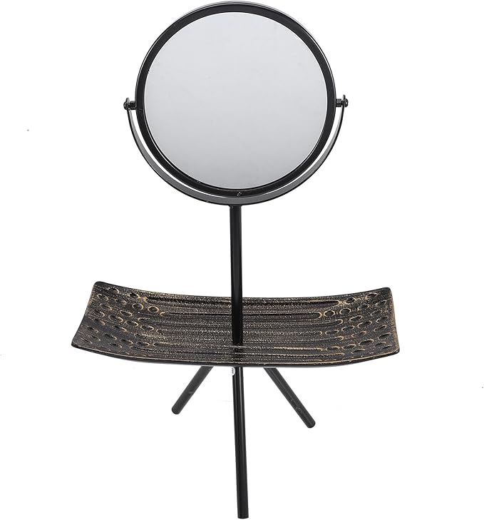 Cabilock Vintage Vanity Desk Mirror with Jewelry Tray, Black Rectangular Tabletop Makeup Mirror for Bedroom, European Style Desktop Cosmetic Organizer Tray