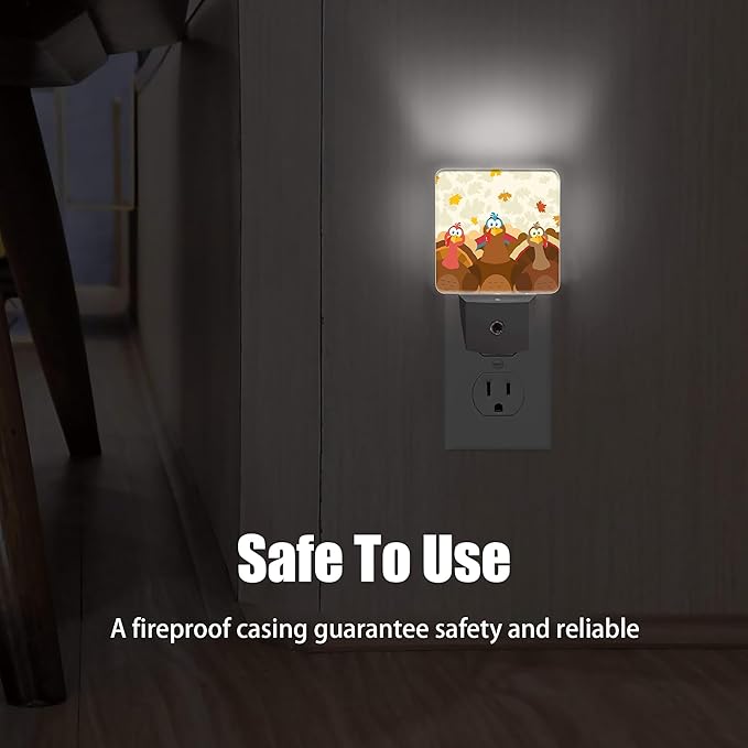 Thanksgiving Holiday Turkey Night Light Plug in Wall Lamp Smart Dusk to Dawn Sensor for Home Decorative, Kids Room Bedroom Bathroom Kitchen Hallway Gifts