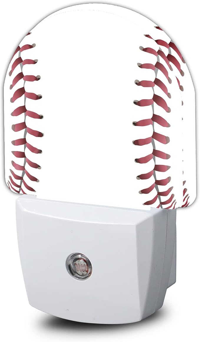 Baseball Night Light,Ball Stitch Line Sports Balls Games Plug-in Wall Led Night Lights Decor for Boys Girls Room,Dusk to Dawn Sensor Wall Lamp for Stairway/Hallway/Kitchen,0.5W