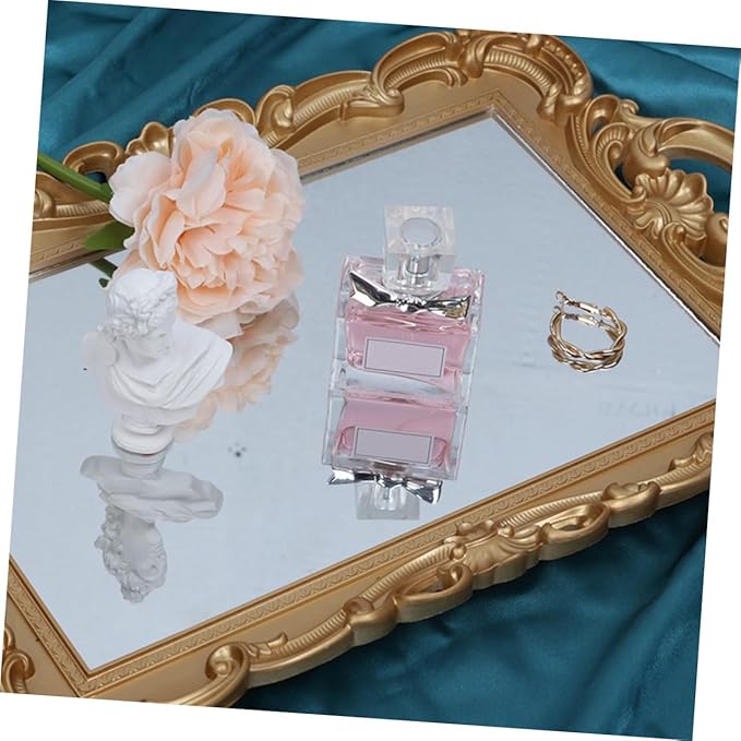 NUOBESTY Vintage Perfume Organizer Tray with Mirror Plate for Dresser Vanity, Decorative Makeup and Jewelry Display Tray for Home Décor and Photo Prop