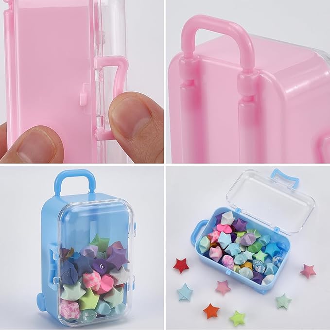 8Pcs 8 Colors Tiny Suitcase Gift Box Eyelash Storage Case Colorful Small Mini Plastic Empty Trolley Bag Luggage Candy Organizer Holder Boxes for Eyelashes Candy Makeup False Lash Travel Tool