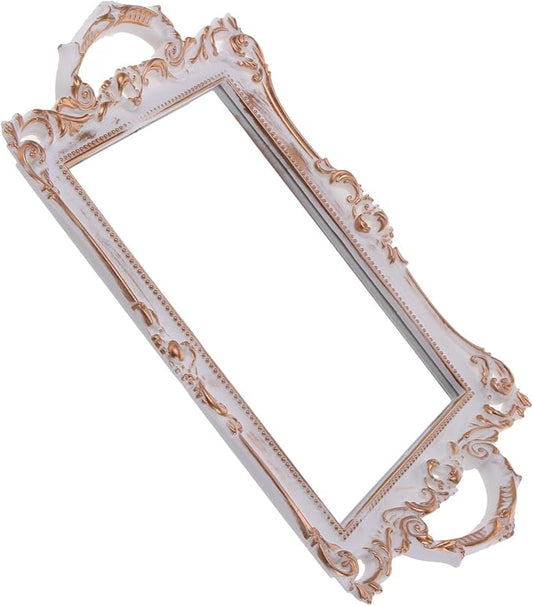 Artibetter European Gold Mirror Vanity Tray Decorative Jewelry Holder Makeup Organizer for Dresser Countertop Storage Accessories