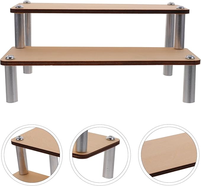 Tiered Wooden Display Stand for Figures and Collectibles Makeup Organizer Shelf with Smooth Finish Stable Multi-use Riser for Handcrafts Dolls and Home Decor Storage