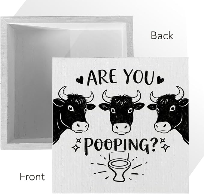 Funny Rustic Bathroom Wooden Box Sign 5x5 Inch - "ARE YOU POOPING" Humorous Restroom Quote Decor, Farmhouse Style Shelf Desk Table Decoration for Home Bathroom