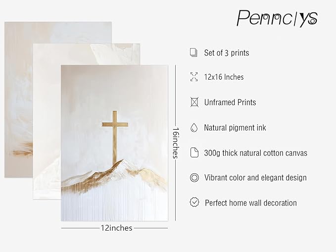 Jesus Christian Wall Art Gold Beige God Canvas Wall Decor He Is Risen Art Religious Christian Poster Modern Minimalist Cross Painting Artwork Jesus Picture Prints for Living Room 12x16x3 Inch Unframed