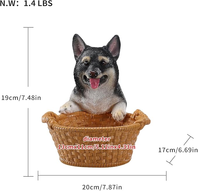 Dog Resin Storage Basket, Desktop Organizer for Remote & Keys, Cute Home Decor Tray, Ideal present for Pet Lovers.(Black Shiba Inu)