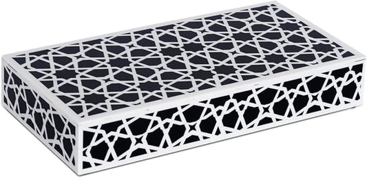 Handicrafts Home Large Decorative Storage Box with Lid, Black and White Moroccan Zellij Coffee Table Storage Box, Remote Control Holder, Keepsake Box for Living Room & Shelf Decor, Zellij 12 x 6 x 2