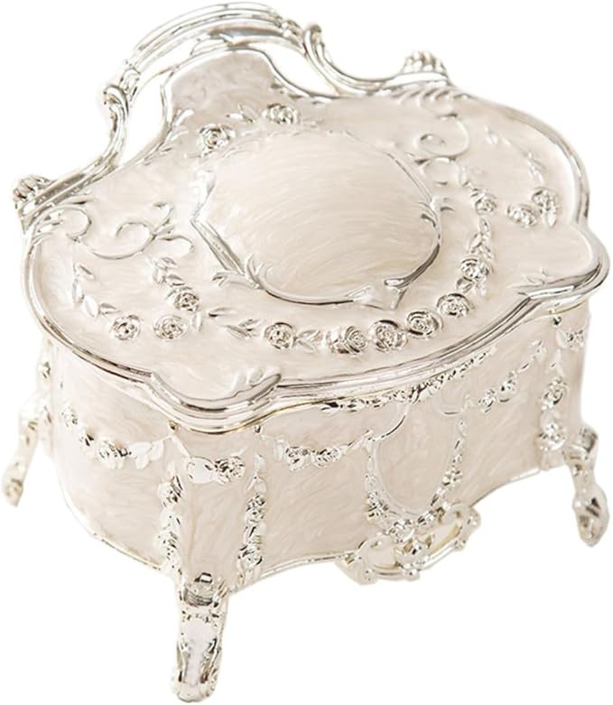 DOITOOL Vintage Jewelry Box with High Foot Stand, Antique Jewelry Storage Case for Rings and Earrings, Compact 6.8x5.3x5.5 Inch Decorative Makeup Organizer for Women
