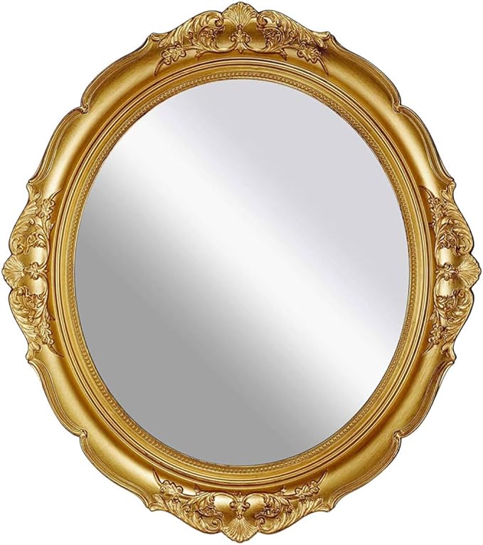 Veemoon Retro Makeup Mirror Tray for Vanity Table, Gold Metal Cosmetic Organizer Plate, Vintage Style Wall Hanging Mirror for Beauty Salon and Home Use