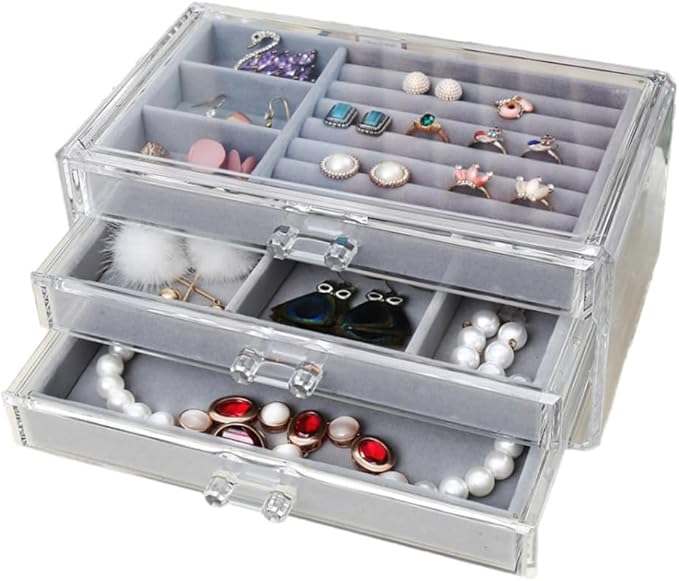 Didiseaon Acrylic Jewelry Box Makeup Organizer Earring Cosmetics Storage Space-saving Display Holder